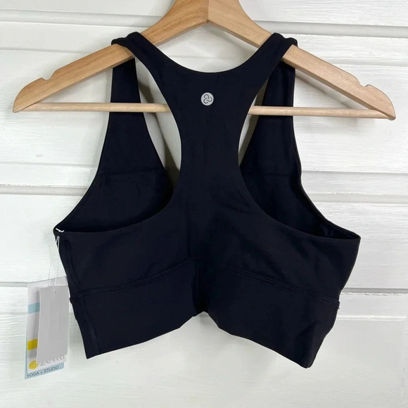 Zella Women's Black Ruched Racerback Sports Bra Size S Medium Support New - Picture 3 of 10